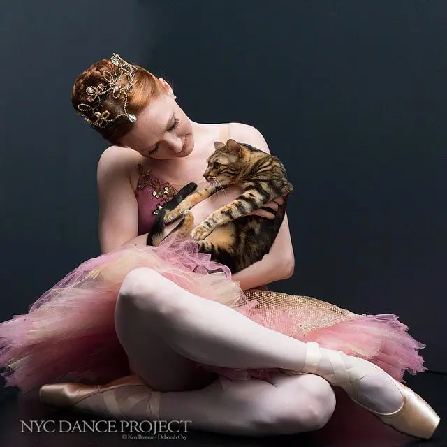 Lilly the bengal cat and Gillian Murphy, NYC Dance Project