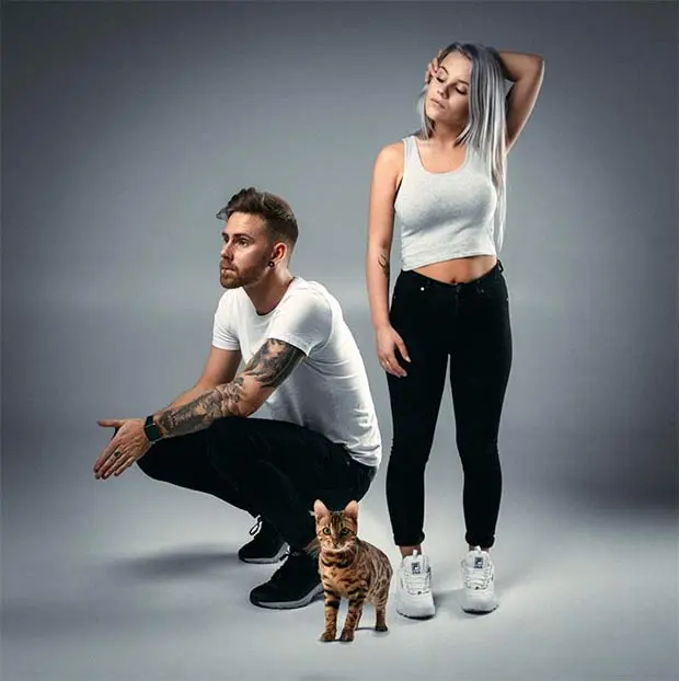Couple With Bengal Cat