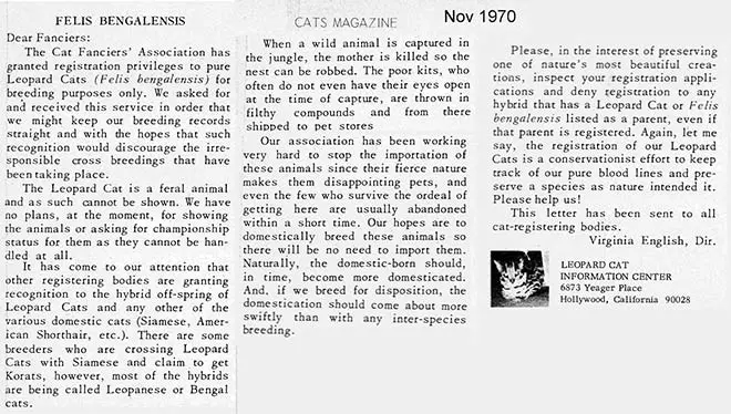 1970 cat magazine bengalensis
